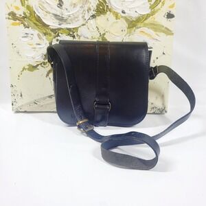 Vintage Kouros Black Leather Crossbody Bag Genuine Greek Cowhide Leather